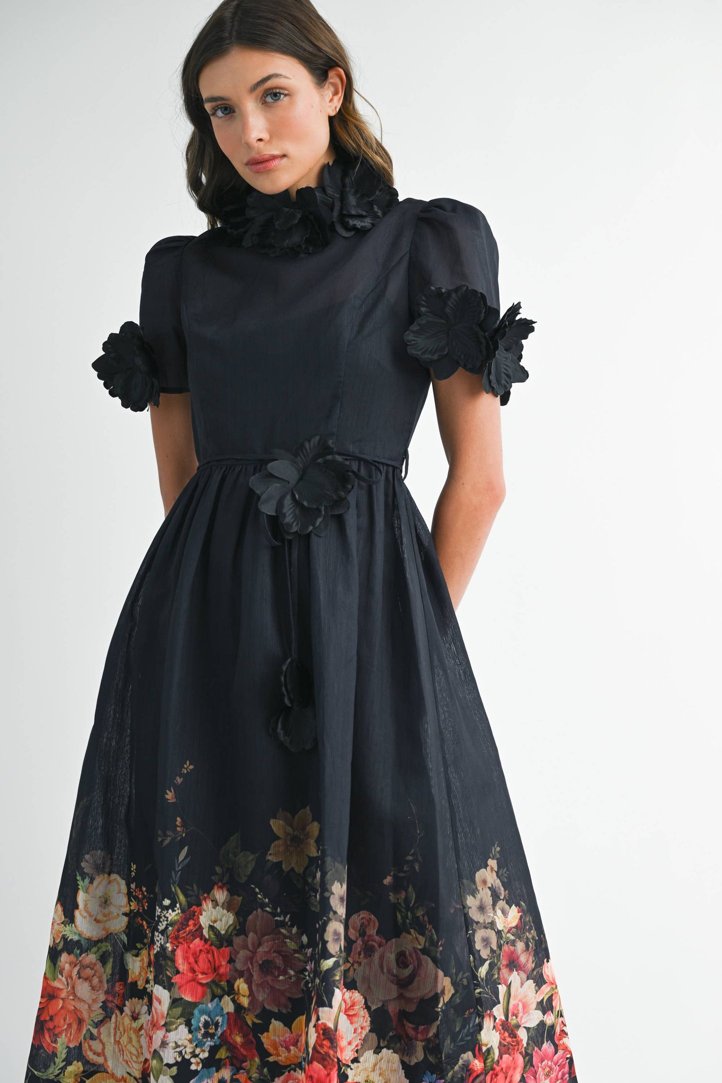 Black Floral Midi Dress