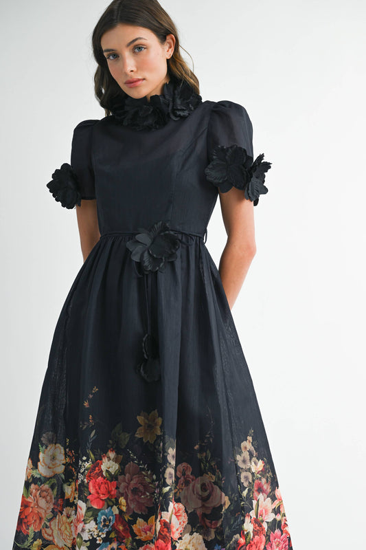 Black Floral Midi Dress