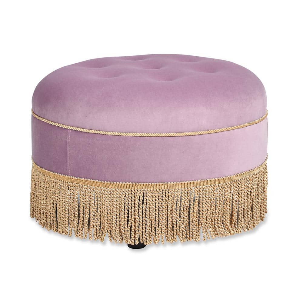 Yolanda 24" Round Upholstered Accent Ottoman: Alabaster Off White