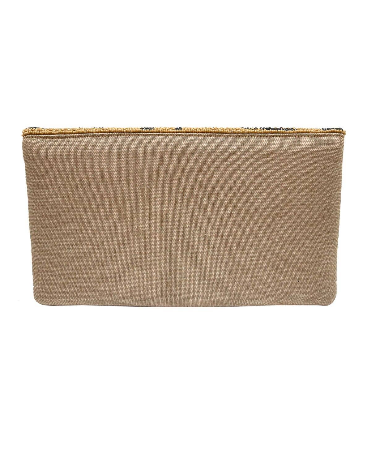 ZEBRA ANIMAL PRINT GOLD HANDMADE BEADED CLUTCH WITH CHAIN ST