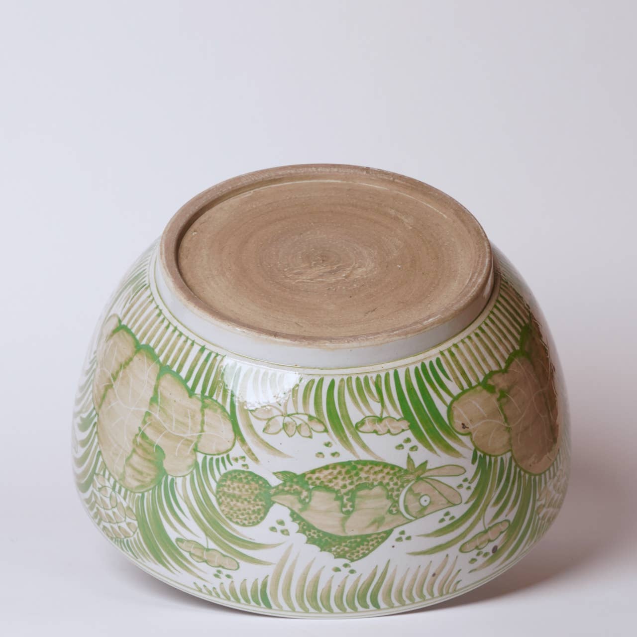 Large Green & White Lotus Bowl