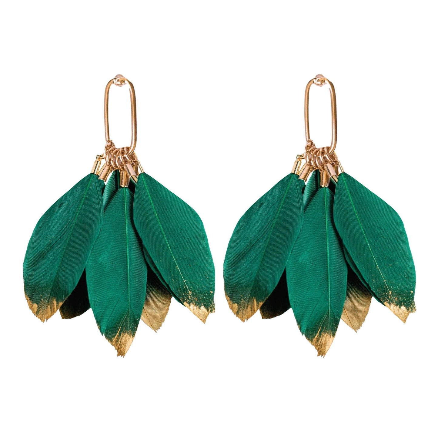 Emerald Feather Tassel Earrings