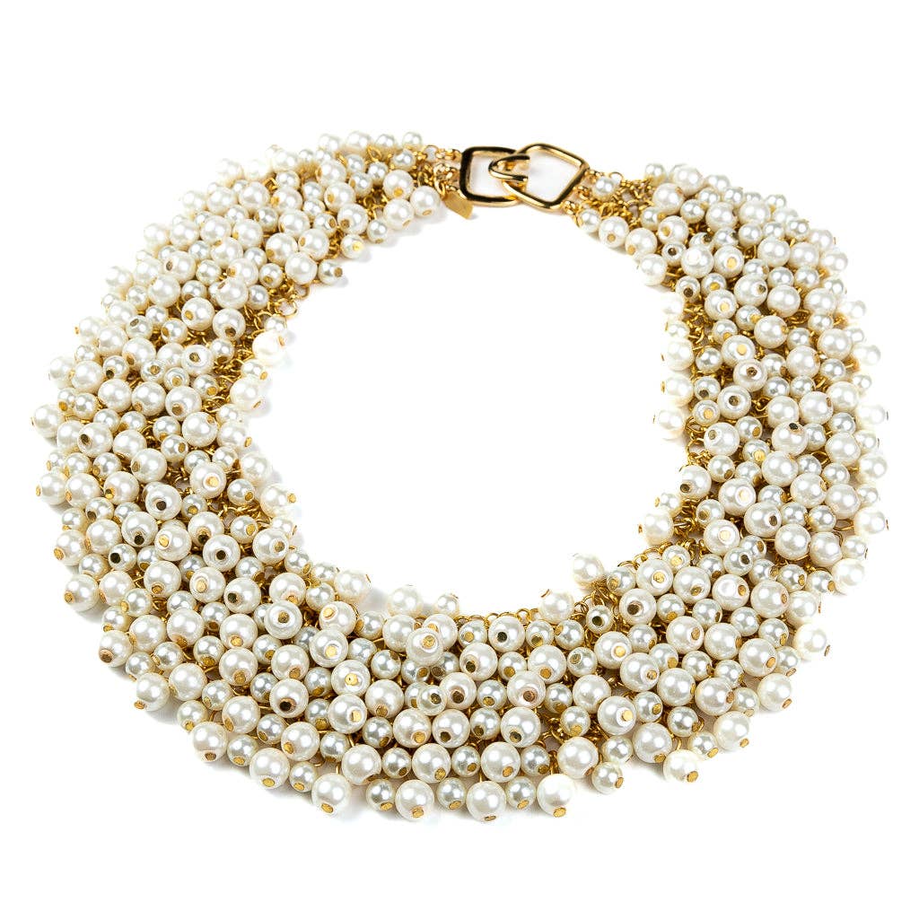 Gold and Pearl Cluster Necklace