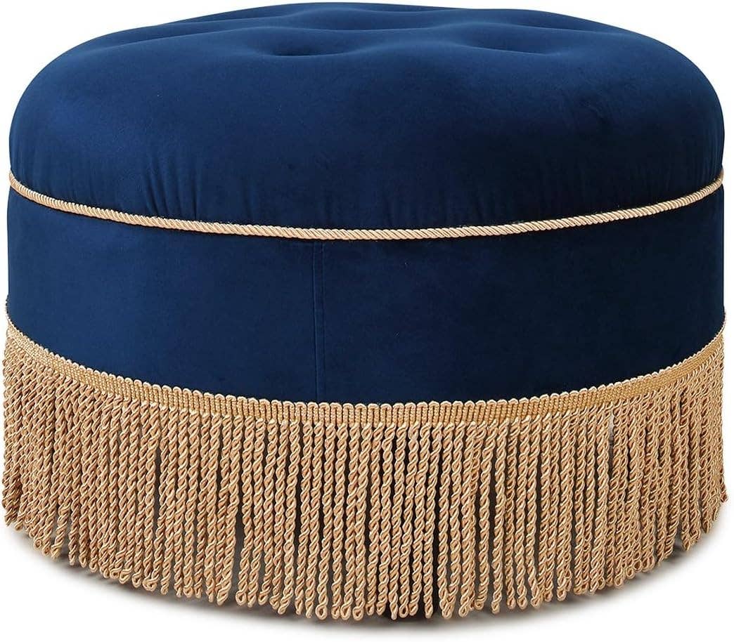 Yolanda 24" Round Upholstered Accent Ottoman: Alabaster Off White