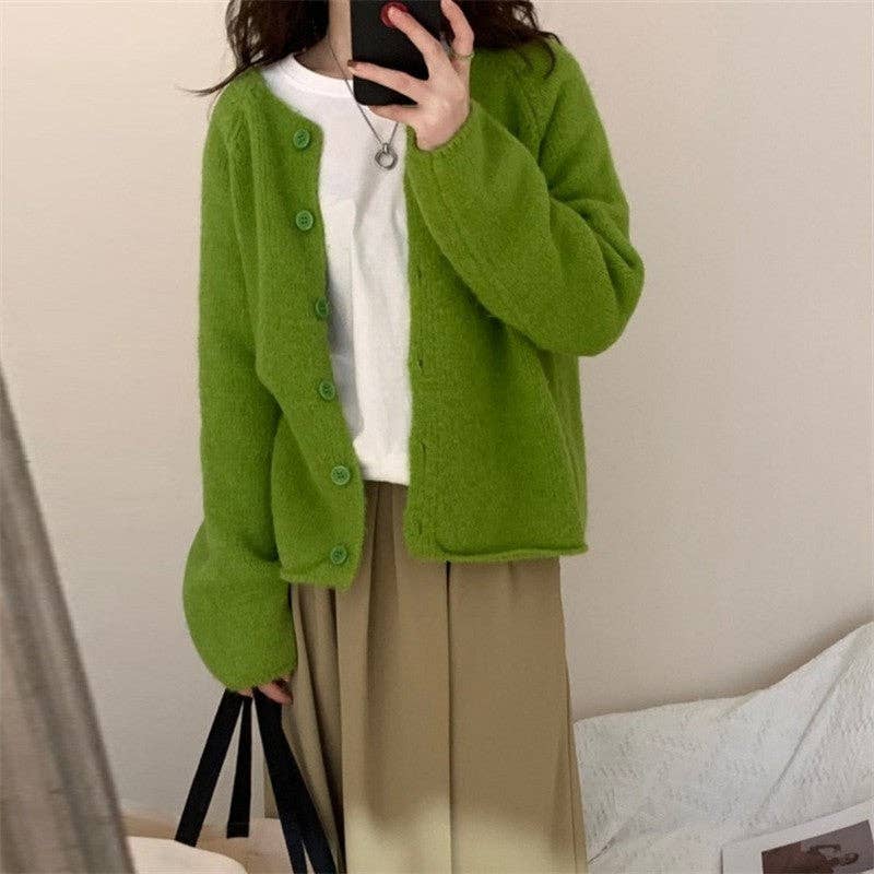Green Knit Cardigan Sweater