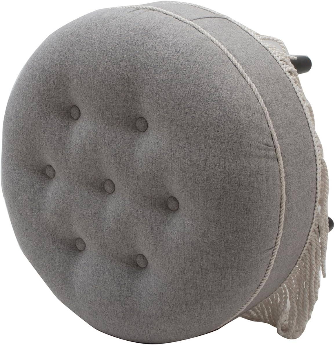 Yolanda 24" Round Upholstered Accent Ottoman: Alabaster Off White