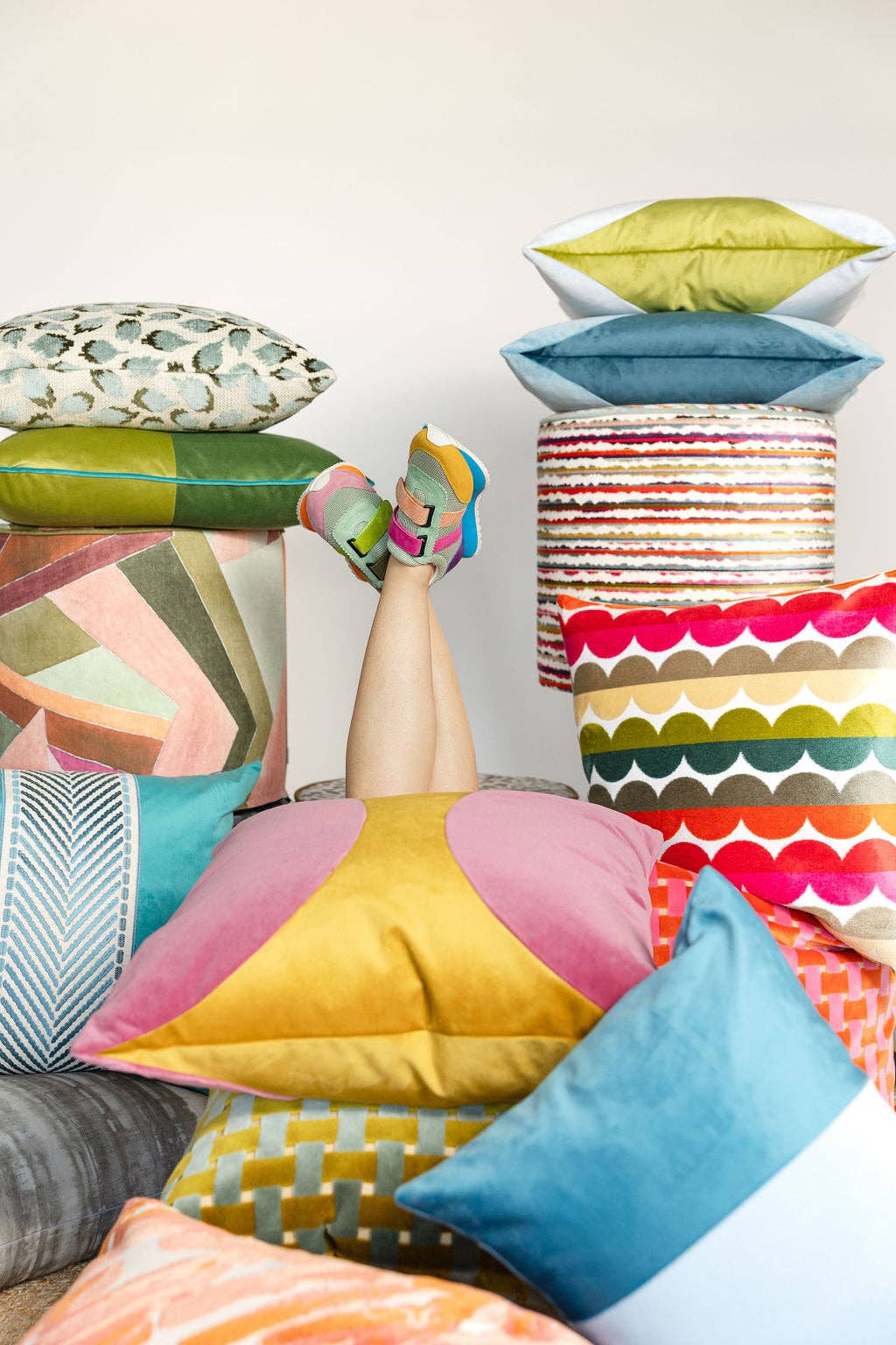 Grace Scalloped  Stripe Velvet Pillow - 22x22"