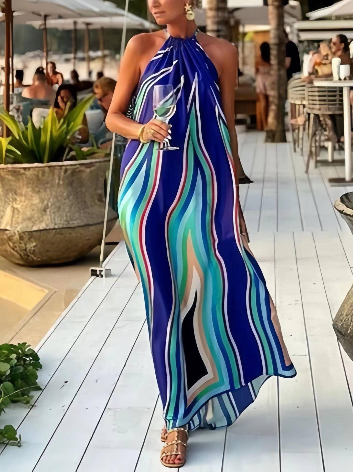 Blue Resort Halterneck Dress