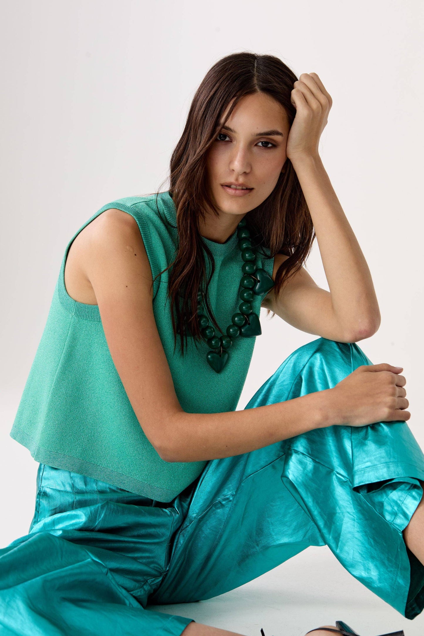 Turquoise Glitter Knitted Top - S/M