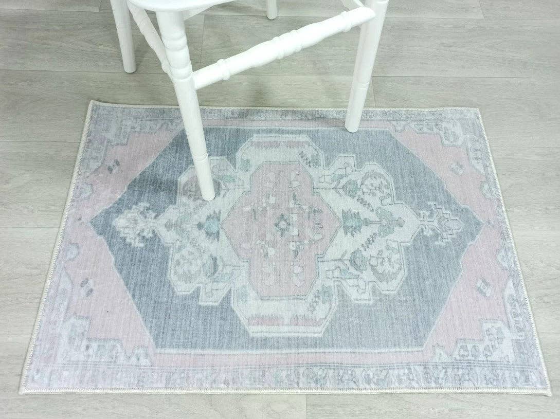 Turkish Rug, Gray Light Pink Ivory Vintage Oushak Geometric Area Rugs