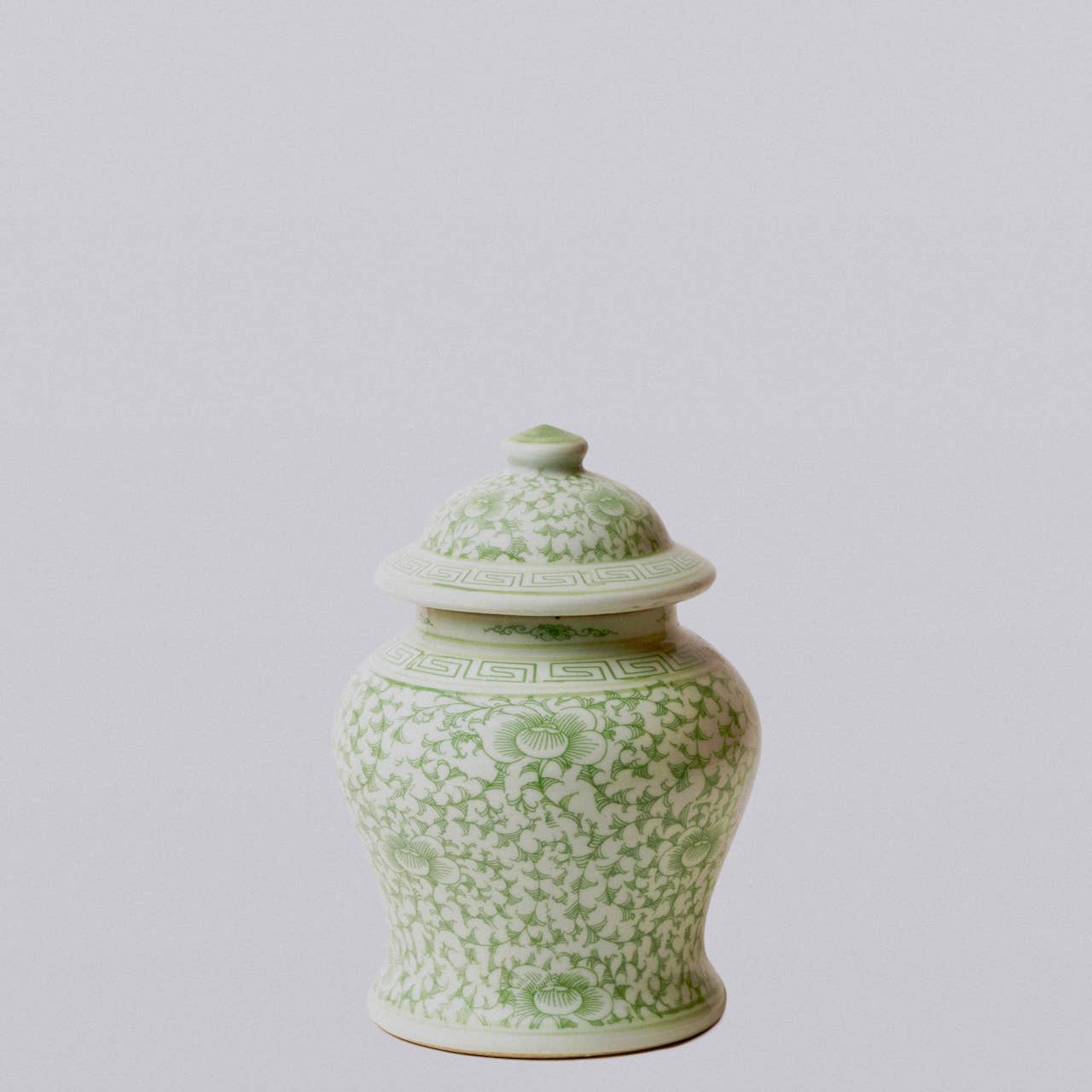 Medium Green & White Peony Temple Jar