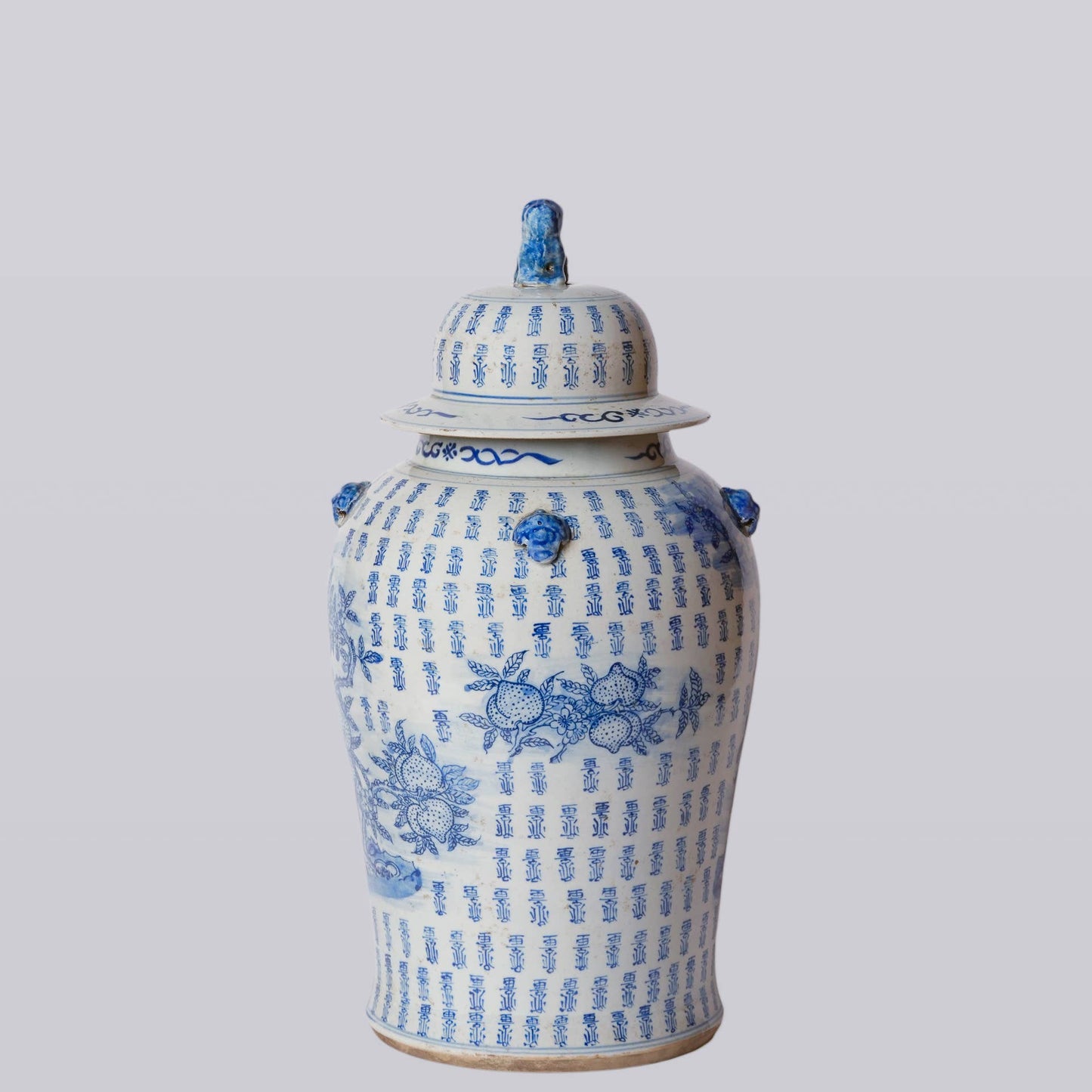 Blue and White Longevity and Peaches Porcelain Temple Jar