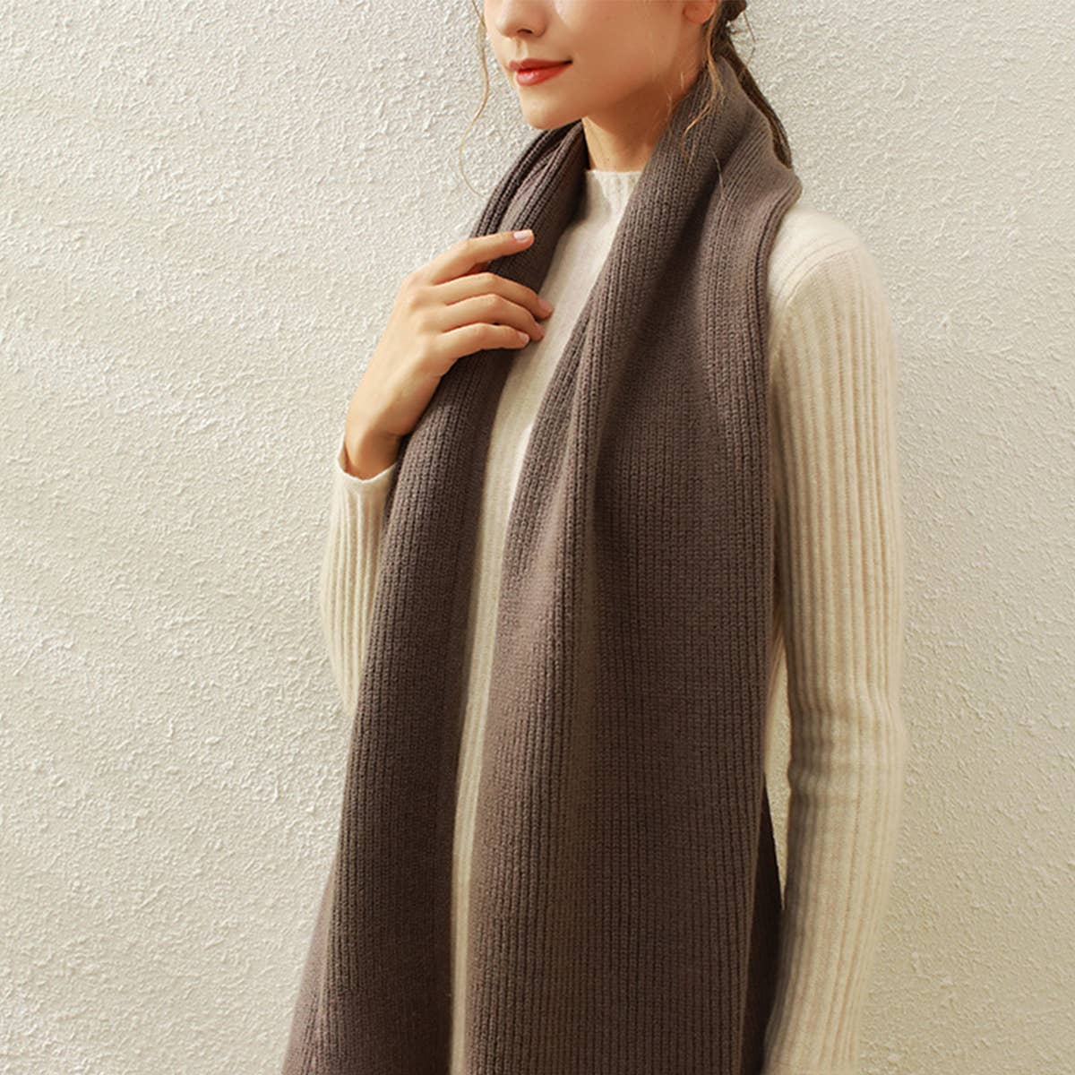 Solid Knit Faux Cashmere Scarf for Women_CWASC0334: Beige / (OS) 1