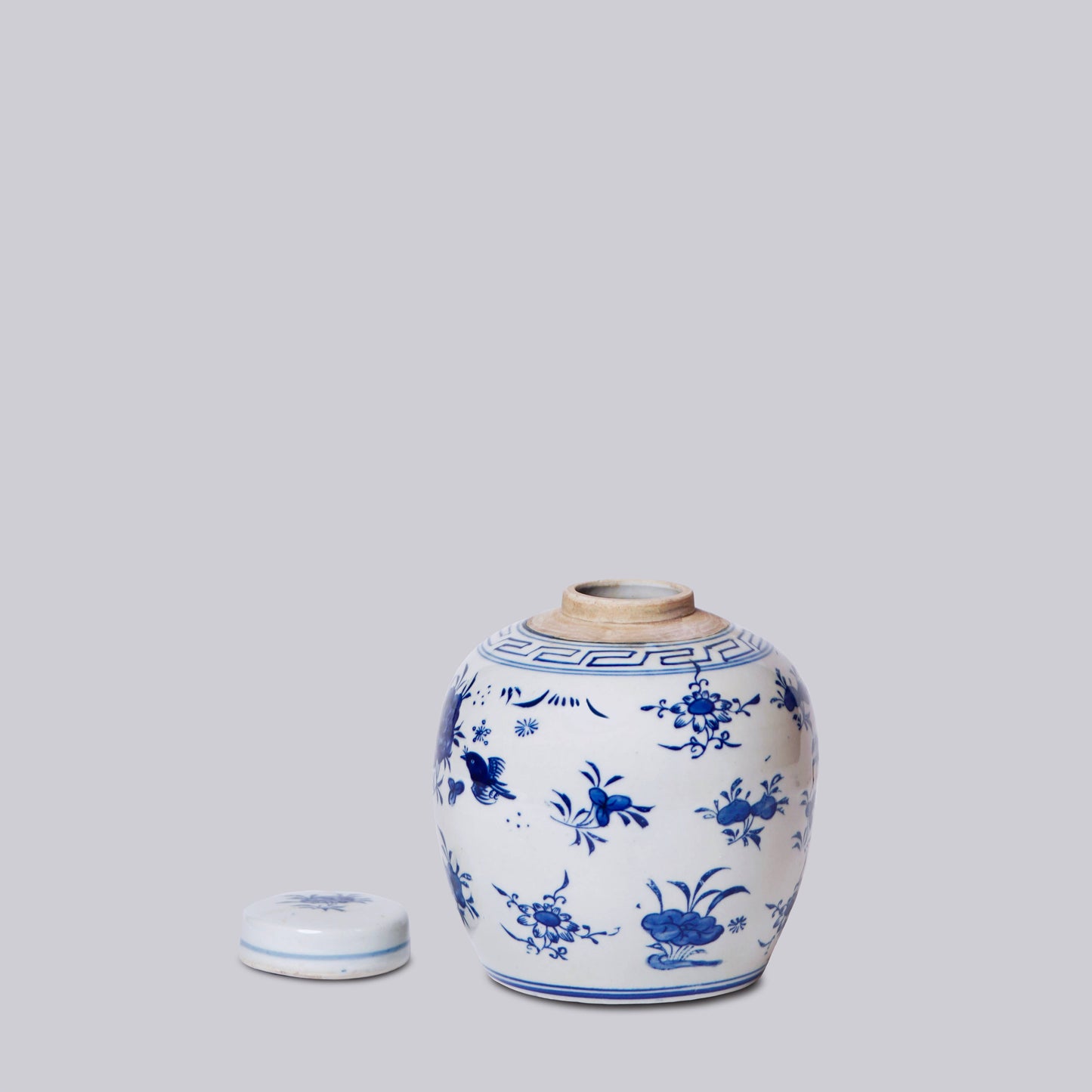 Blue and White Porcelain Floral Lidded Round Storage Jar