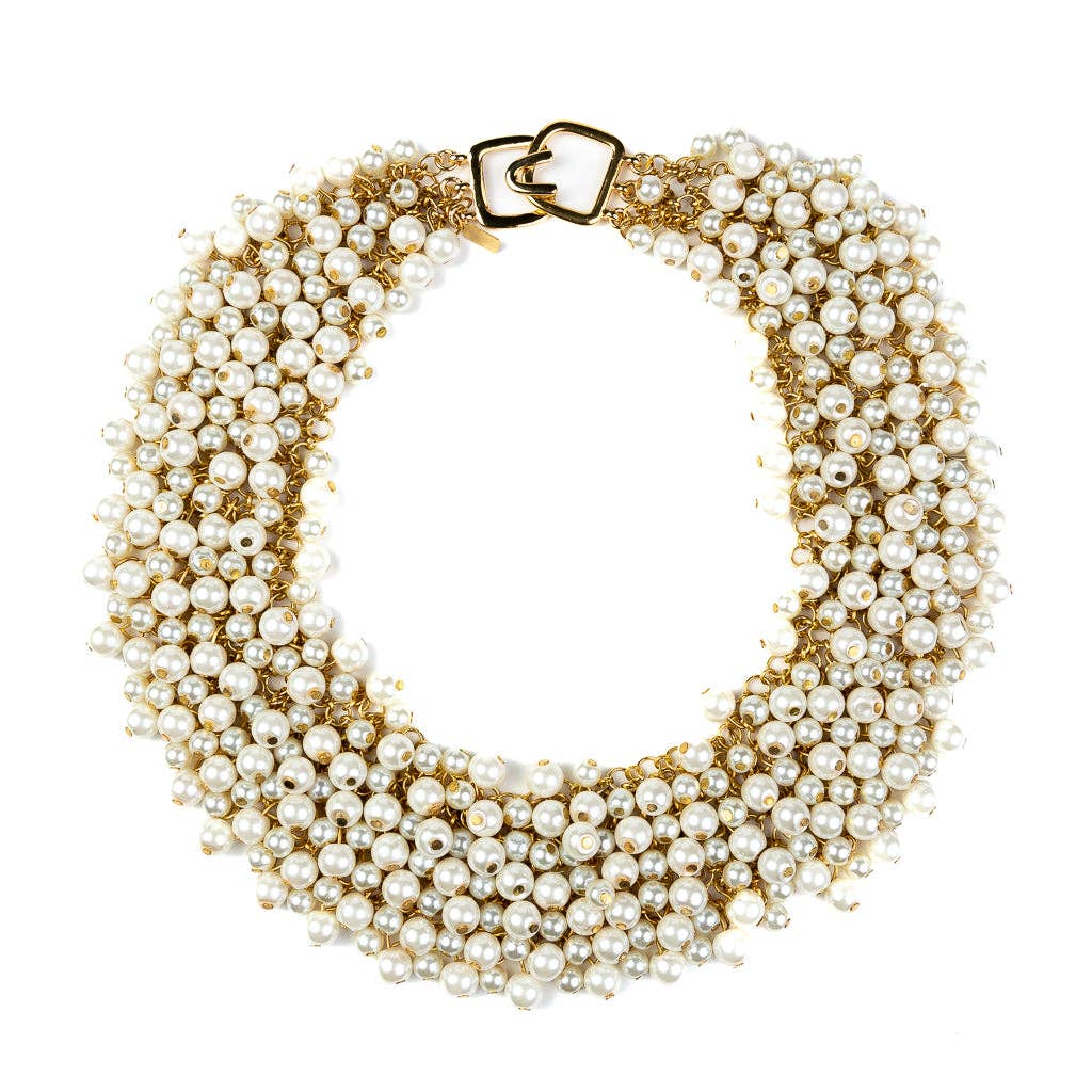 Gold and Pearl Cluster Necklace
