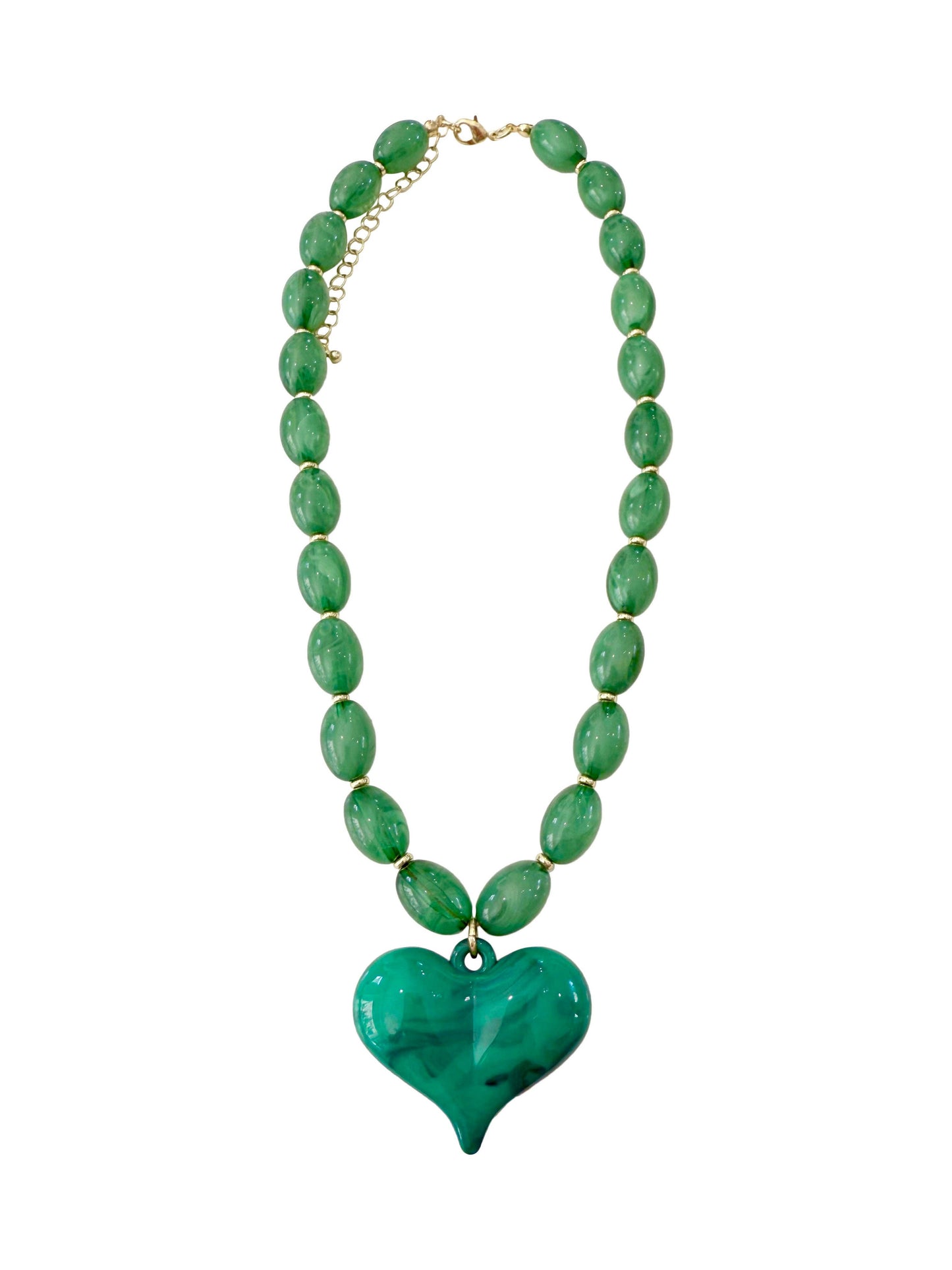 Green Beaded Heart Charm Necklace
