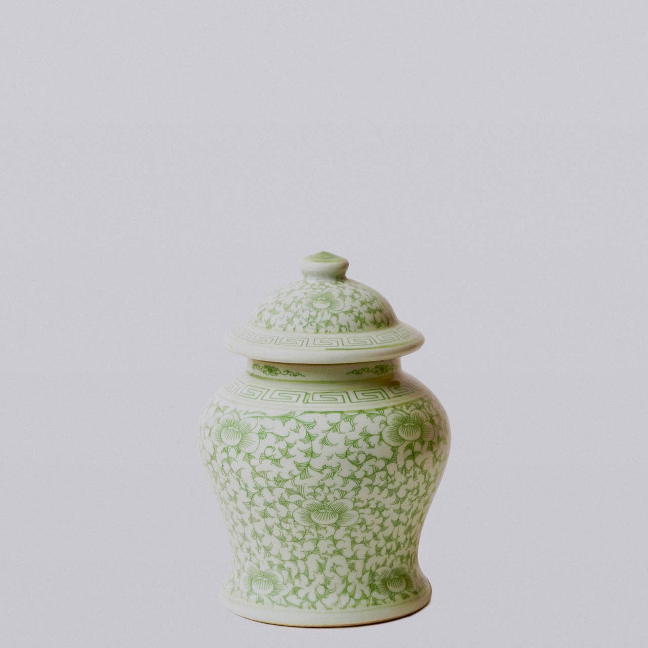 Medium Green & White Peony Temple Jar