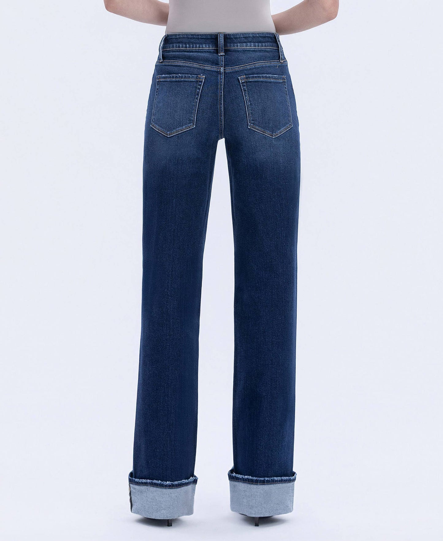 DARK HIGH RISE CUFFED JEANS