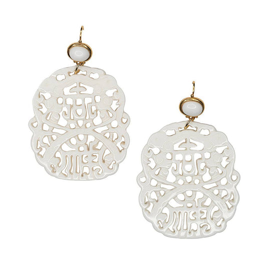 White Carved Earrings