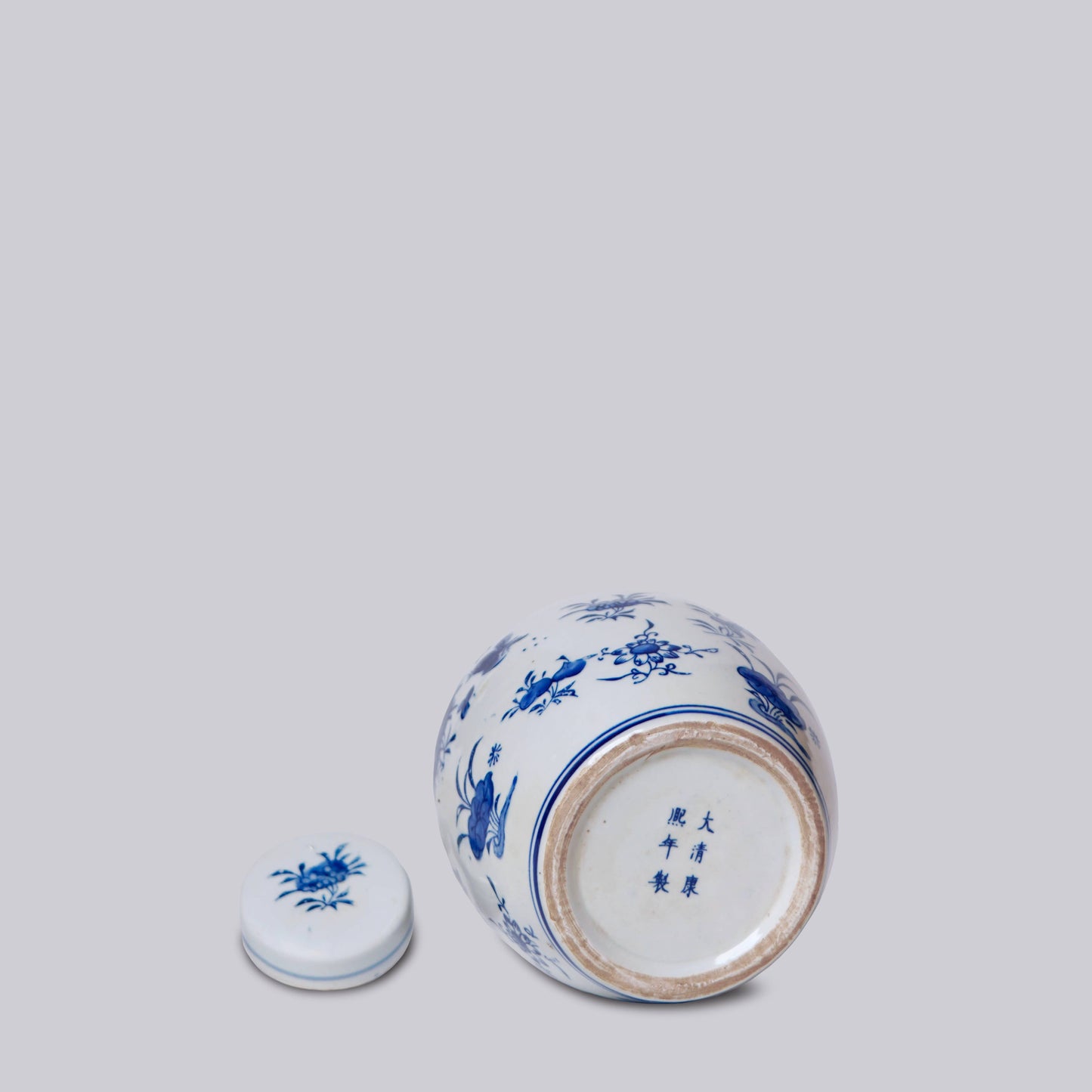 Blue and White Porcelain Floral Lidded Round Storage Jar
