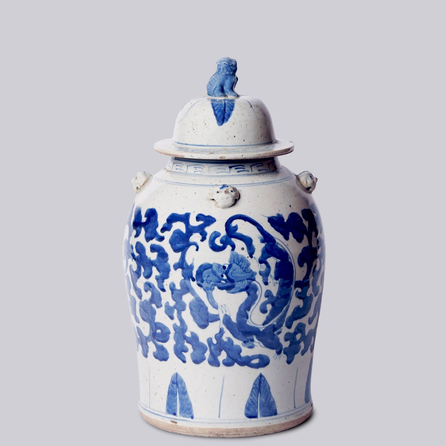 Blue and White Grass Dragon Porcelain Temple Jar