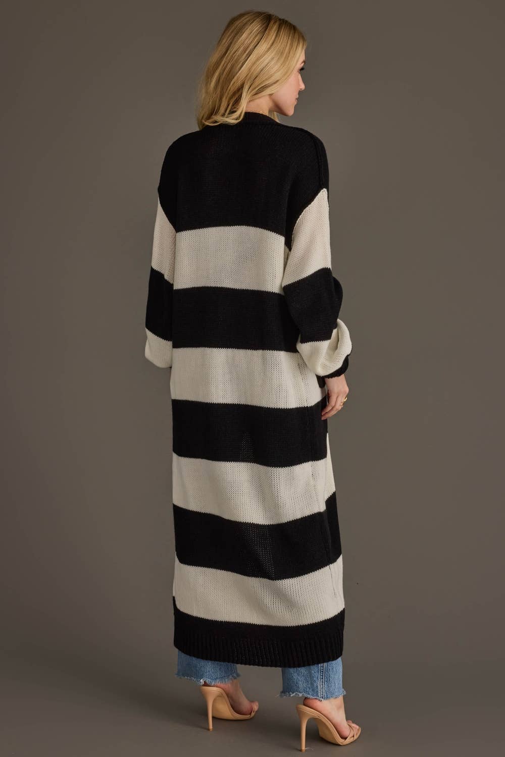 Black & White Striped Duster Cardigan