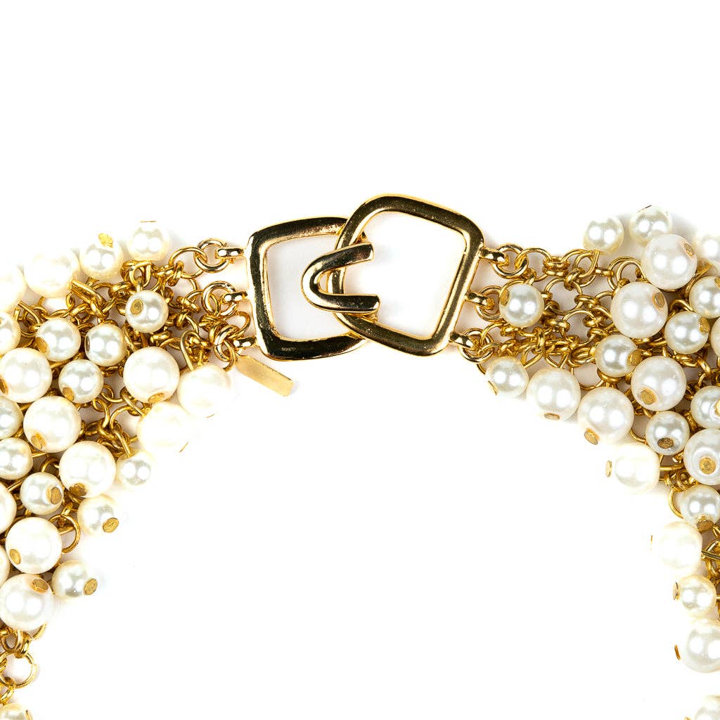 Gold and Pearl Cluster Necklace