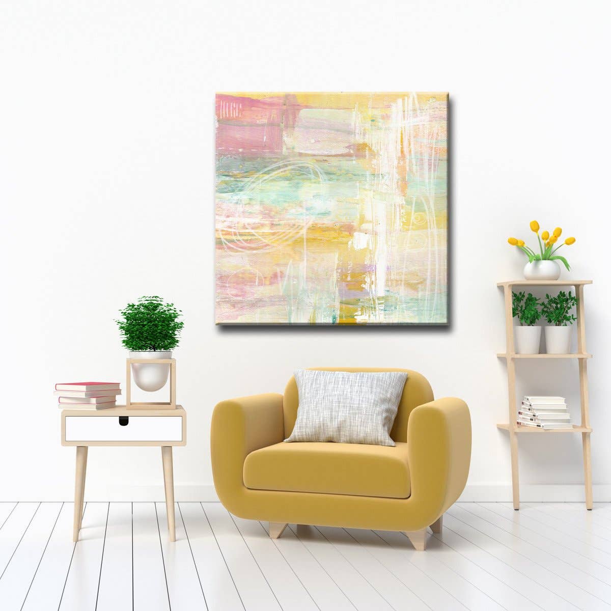 Amber Honey Peach Abstract Canvas: 40x40"