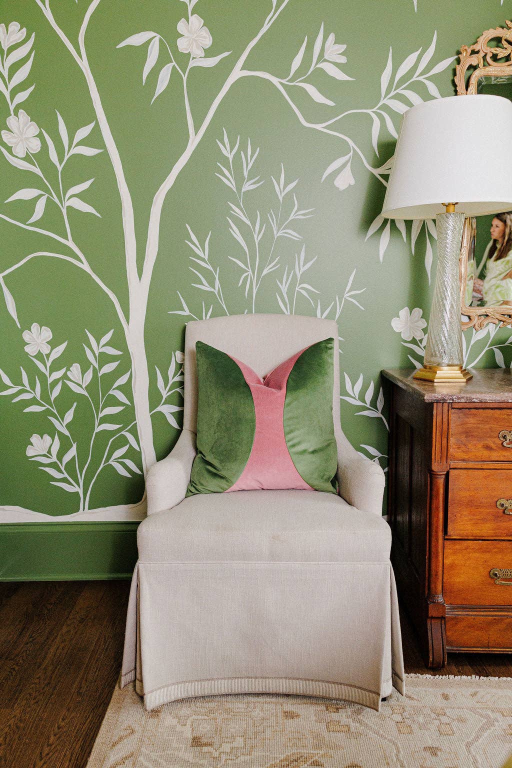 Green & Dusty Rose Velvet Pillow - 22x22"