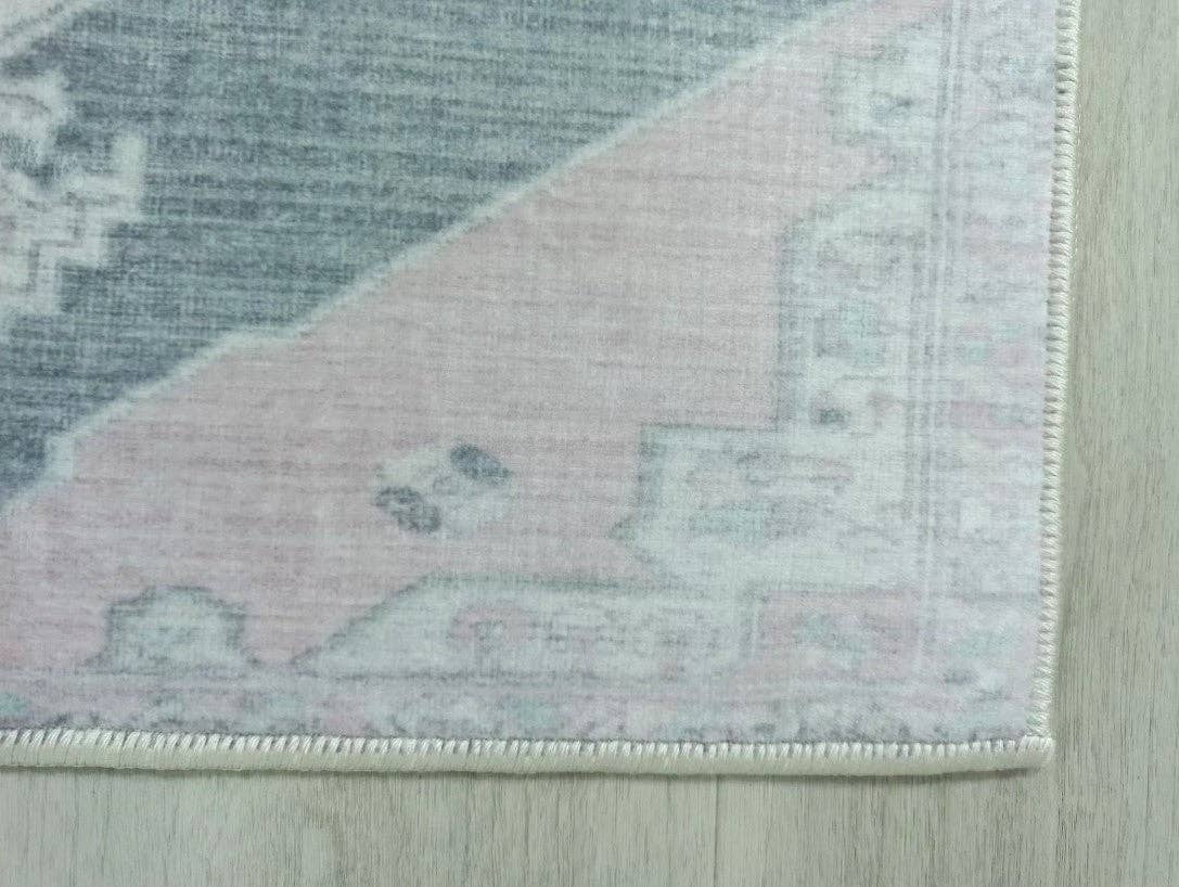 Turkish Rug, Gray Light Pink Ivory Vintage Oushak Geometric Area Rugs