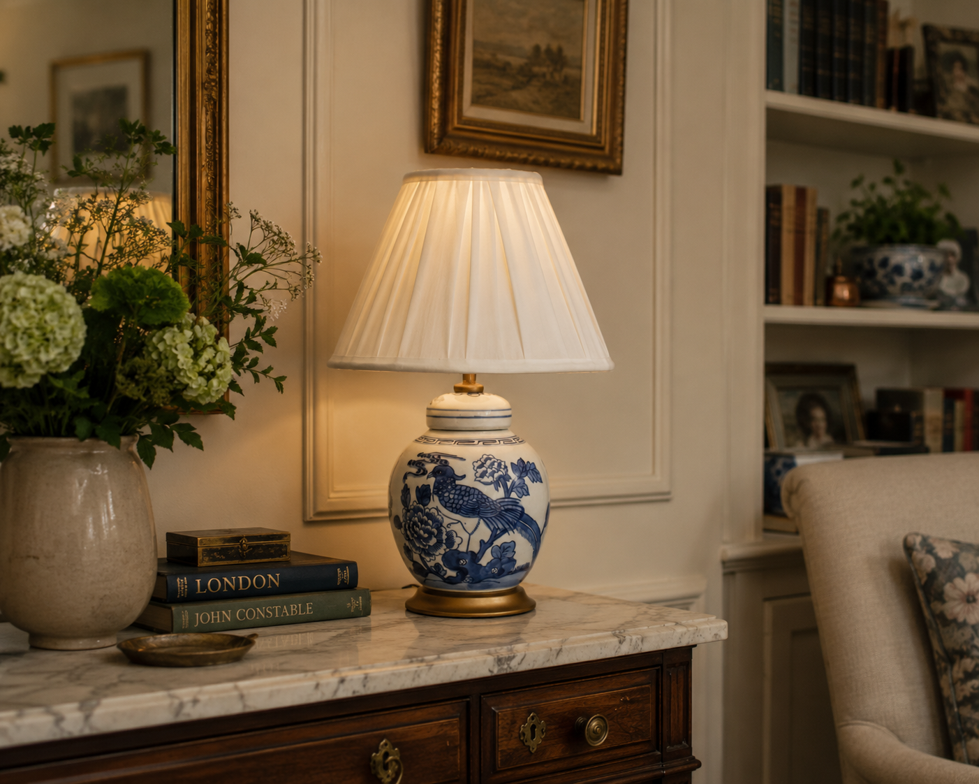 Mini Blue & White Jar Lamp - Birds