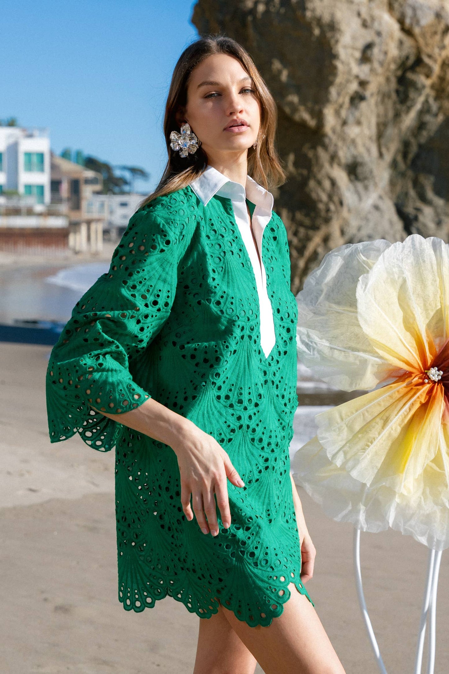 Green Floral Embroidered Dress