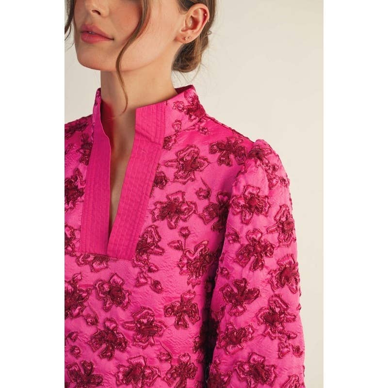 Hot Pink Floral Jacquard Top