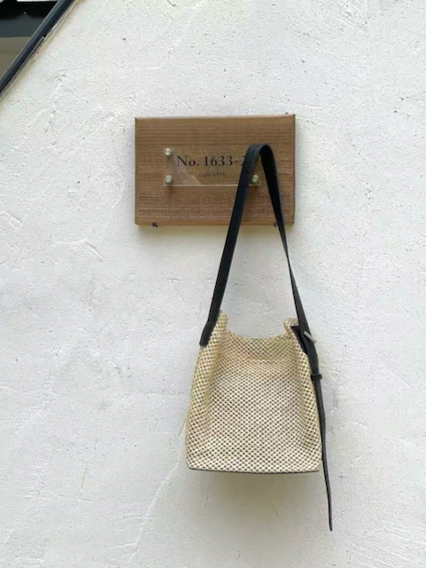 Straw & Black Leather Shoulder Bag