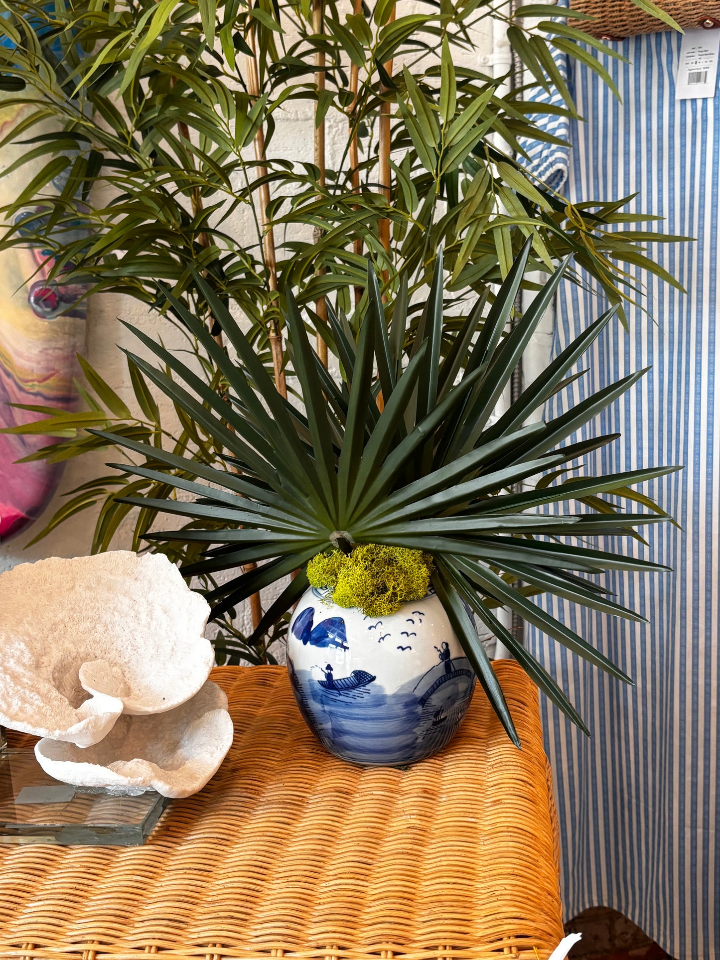 Palm in Mini Blue & White Jar