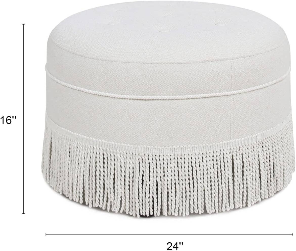 Yolanda 24" Round Upholstered Accent Ottoman: Alabaster Off White