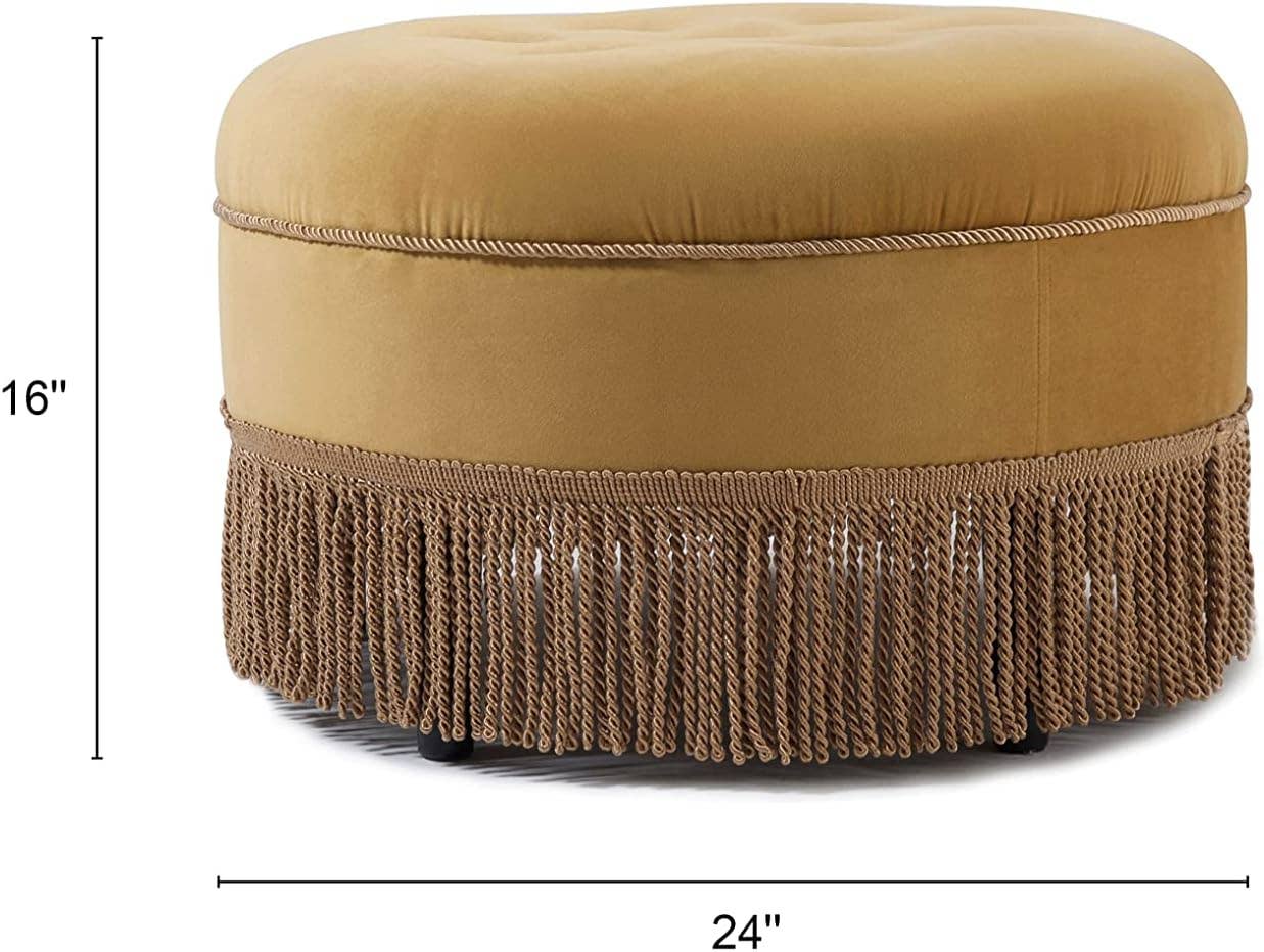 Yolanda 24" Round Upholstered Accent Ottoman: Alabaster Off White