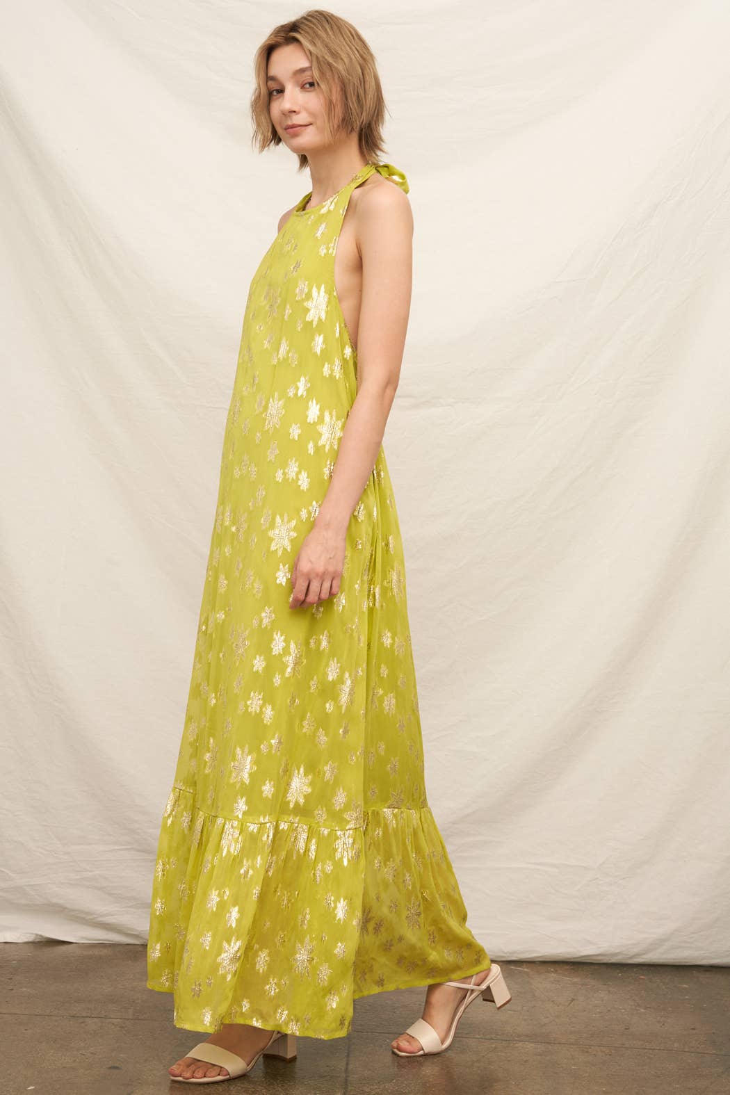 Chartreuse Halter Maxi Dress