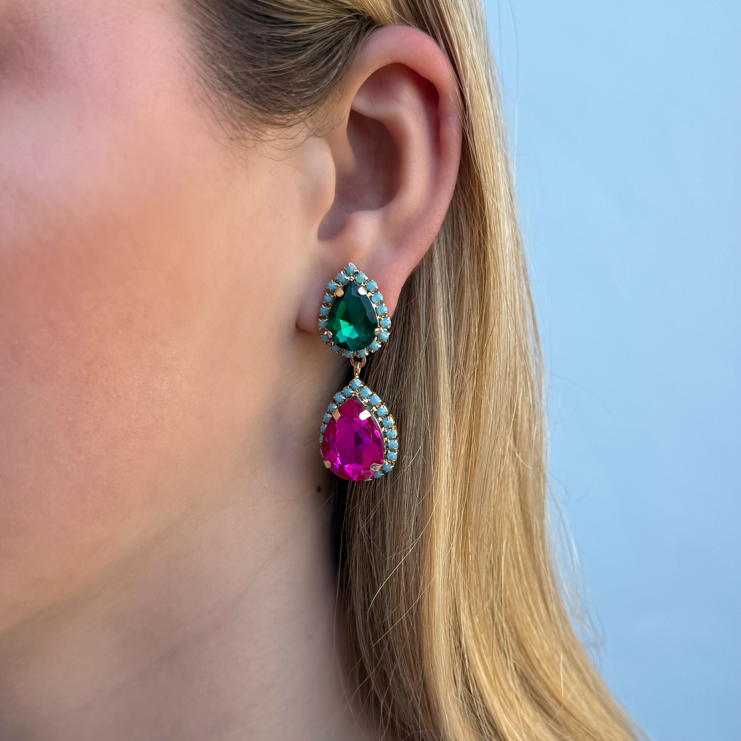 Louise Earrings: Hot Pink & Mint