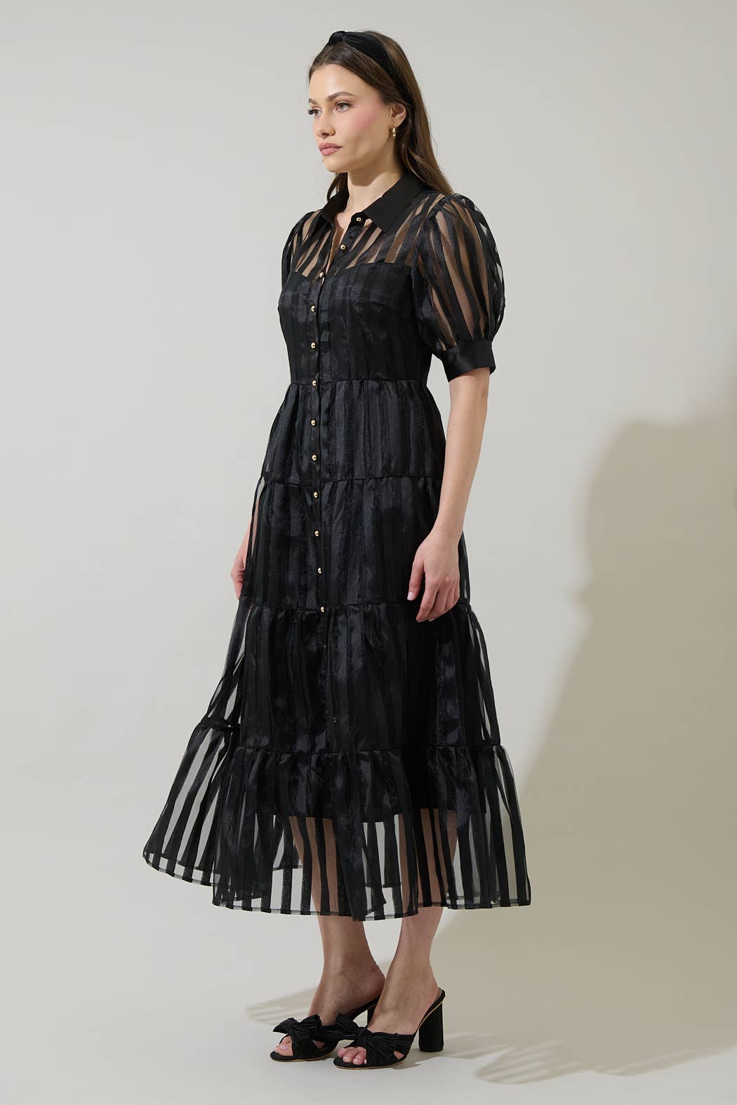 Black Striped Organza Dress