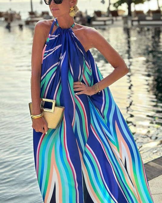 Blue Resort Halterneck Dress