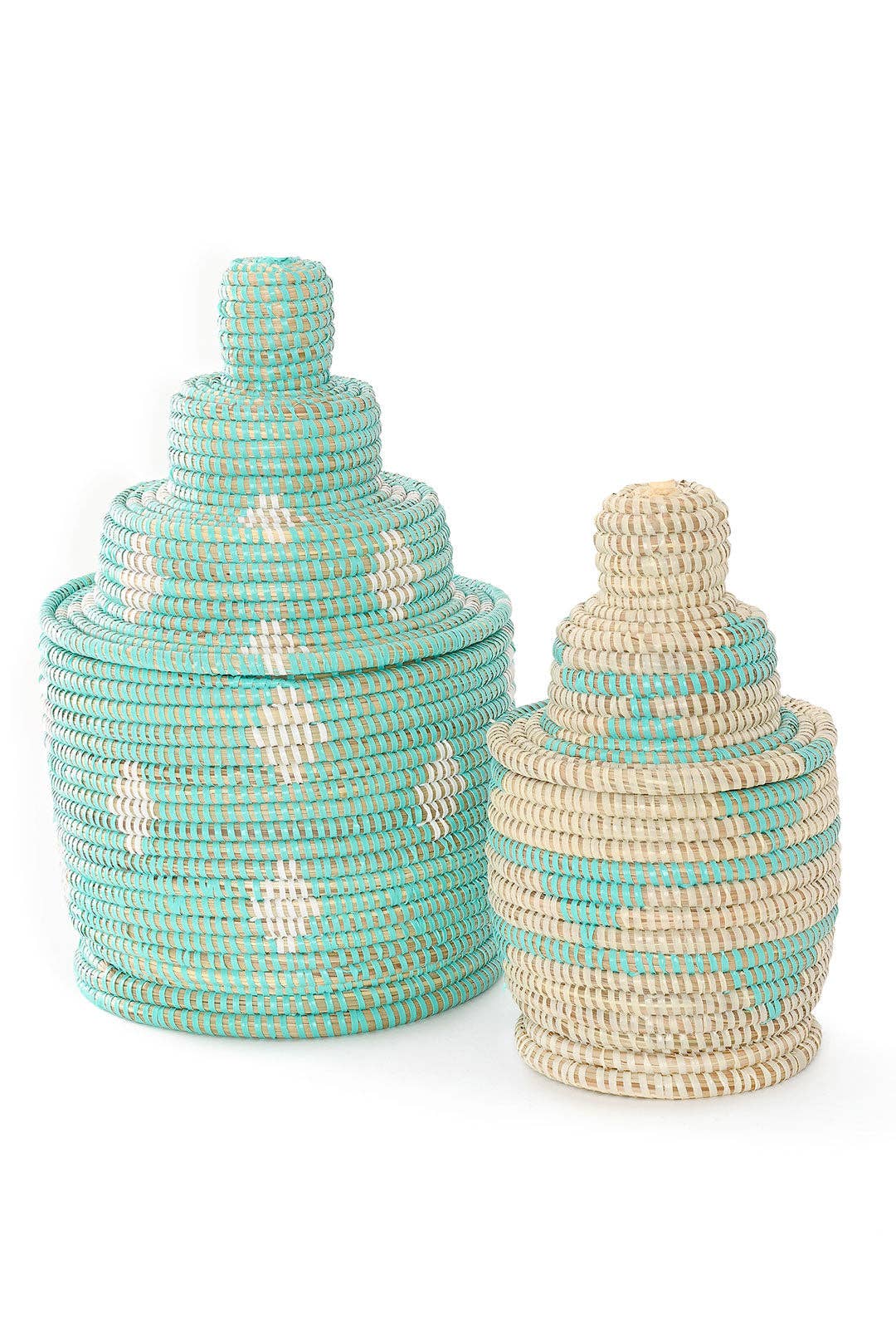 Small Cream & Aqua Lidded Tower Basket