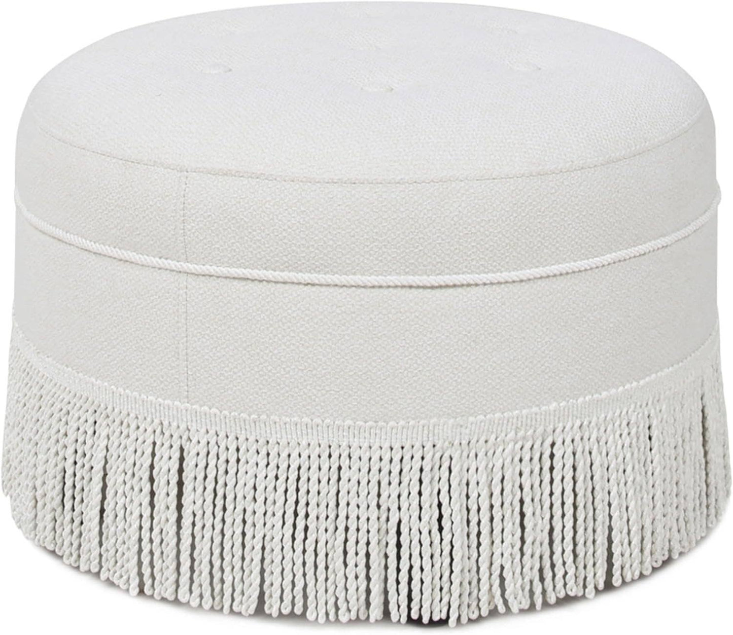 Yolanda 24" Round Upholstered Accent Ottoman: Alabaster Off White