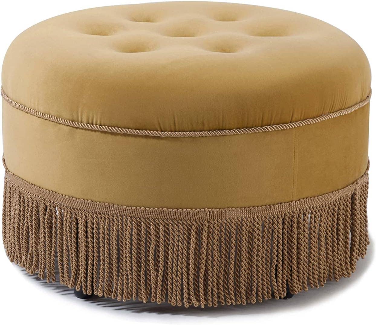 Yolanda 24" Round Upholstered Accent Ottoman: Alabaster Off White