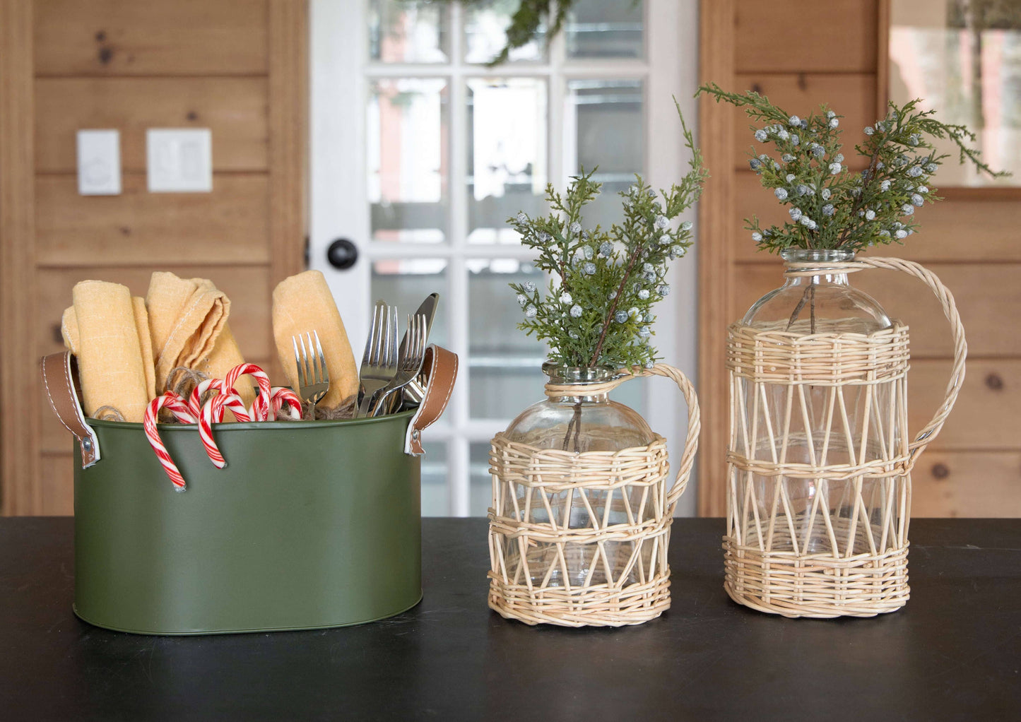 Wicker Handle Glass Bottle