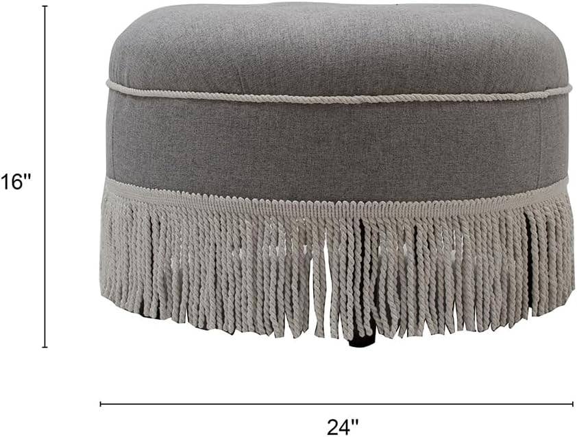 Yolanda 24" Round Upholstered Accent Ottoman: Alabaster Off White