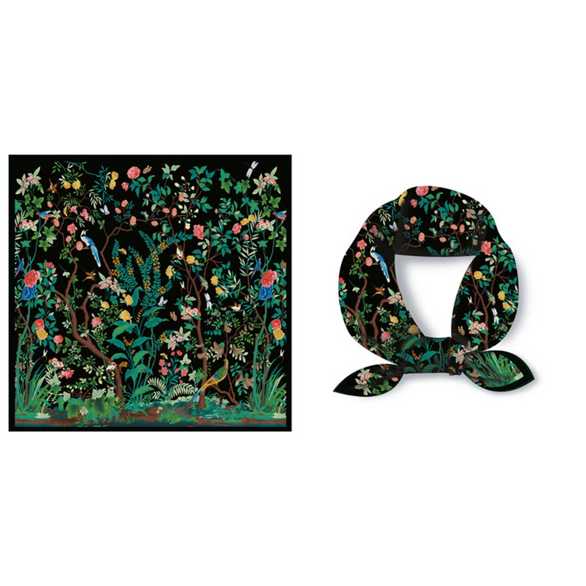 Black Floral Silk Scarf