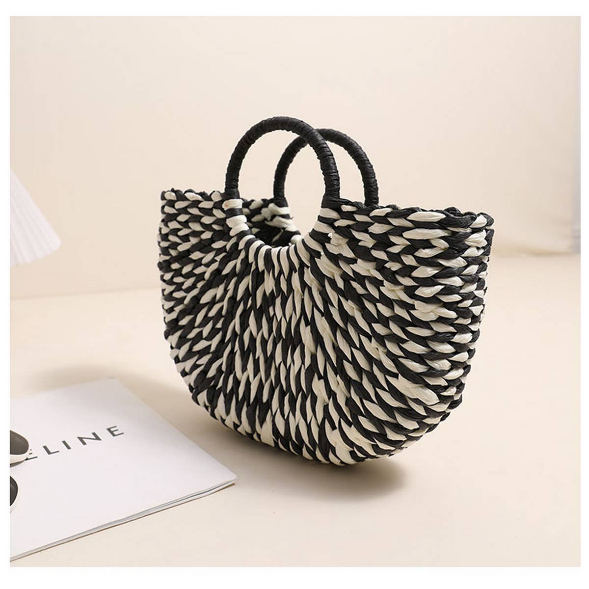 Black & White Straw Tote