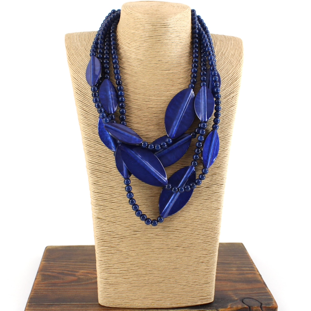 Blue Beaded Leaf Necklace