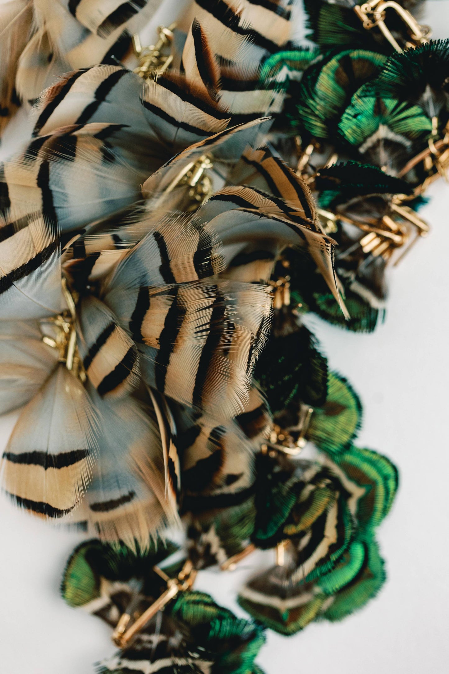 Brown Striped Feather Tassel Earrings